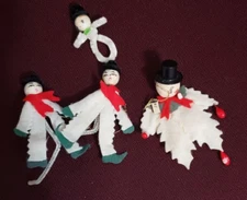 Felt Spun Cotton Head Snowmen Christmas Ornaments Japan Mid Century Modern