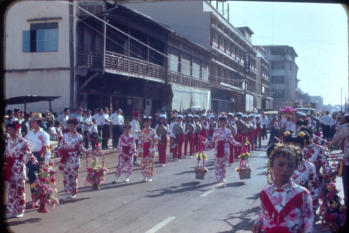 1969 Kings Birthday Parade China 35mm Slide Girls in Colorful Dress