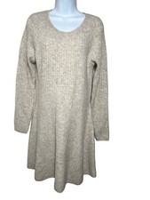 ABERCROMBIE & FITCH Ribbed Knit Fit Flare Sweater Dress Beige L