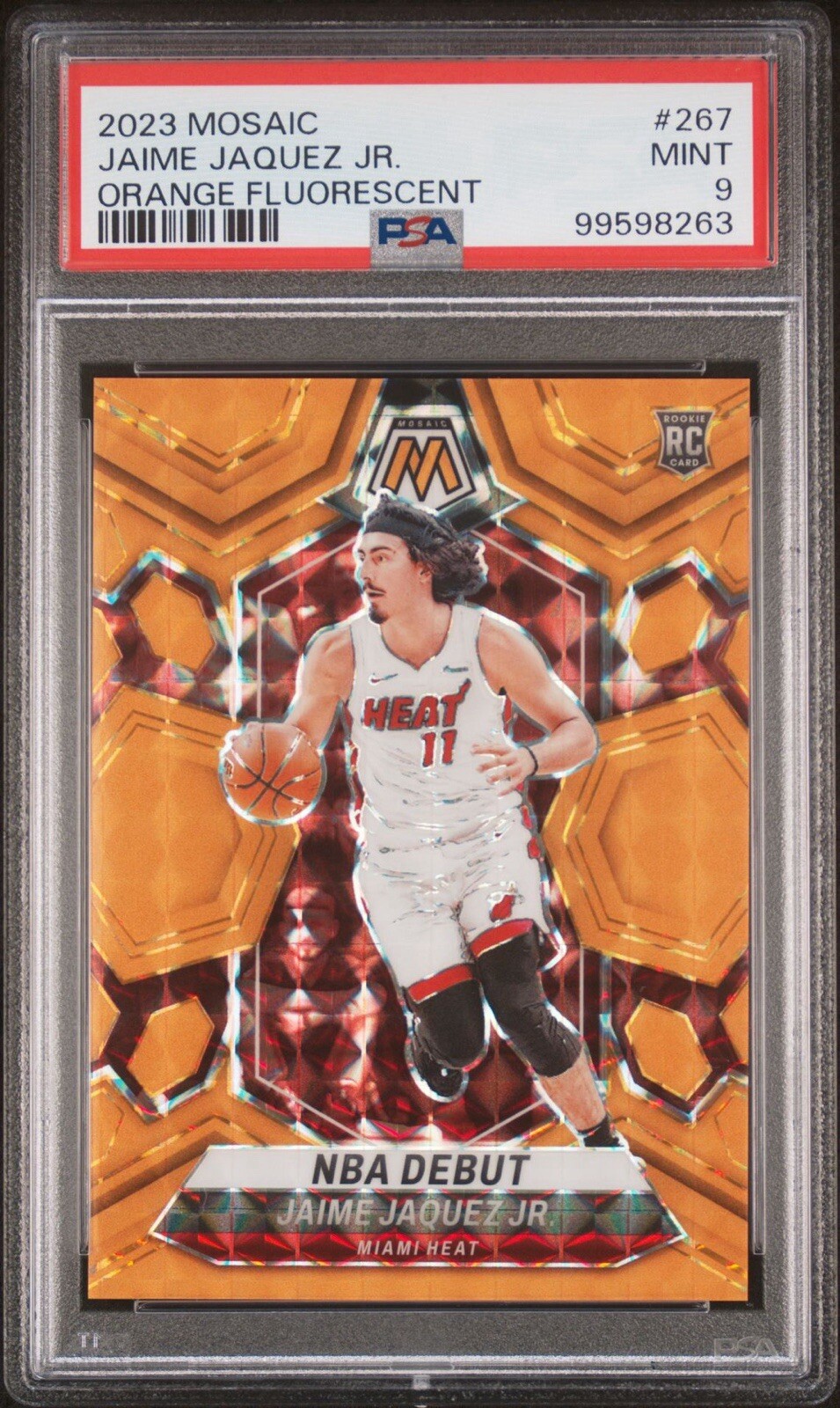 JAIME JAQUEZ JR 2023-24 Mosaic 267 NBA Debut ROOKIE FLUORESCENT ORANGE /25 PSA 9