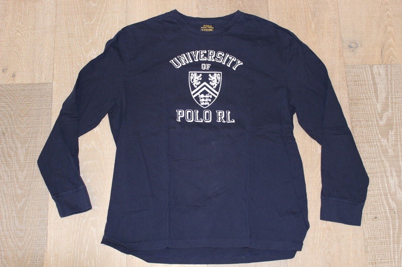 Polo Ralph Lauren University Polo RL Navy Blue Long Sleeve Shirt Mens XL X-Large