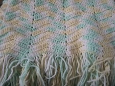 Baby Blanket Handmade Knit Chevron Pattern Pastels Yellow white Green 50" x 38"