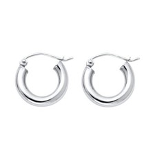 14K White Gold 3mm Thickness Plain Hoop Hinged Earrings Womens Girls