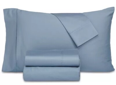 Violet Collection 100%Organic Cotton 300 Thread Count 4 pcs Queen Sheet Set Blue