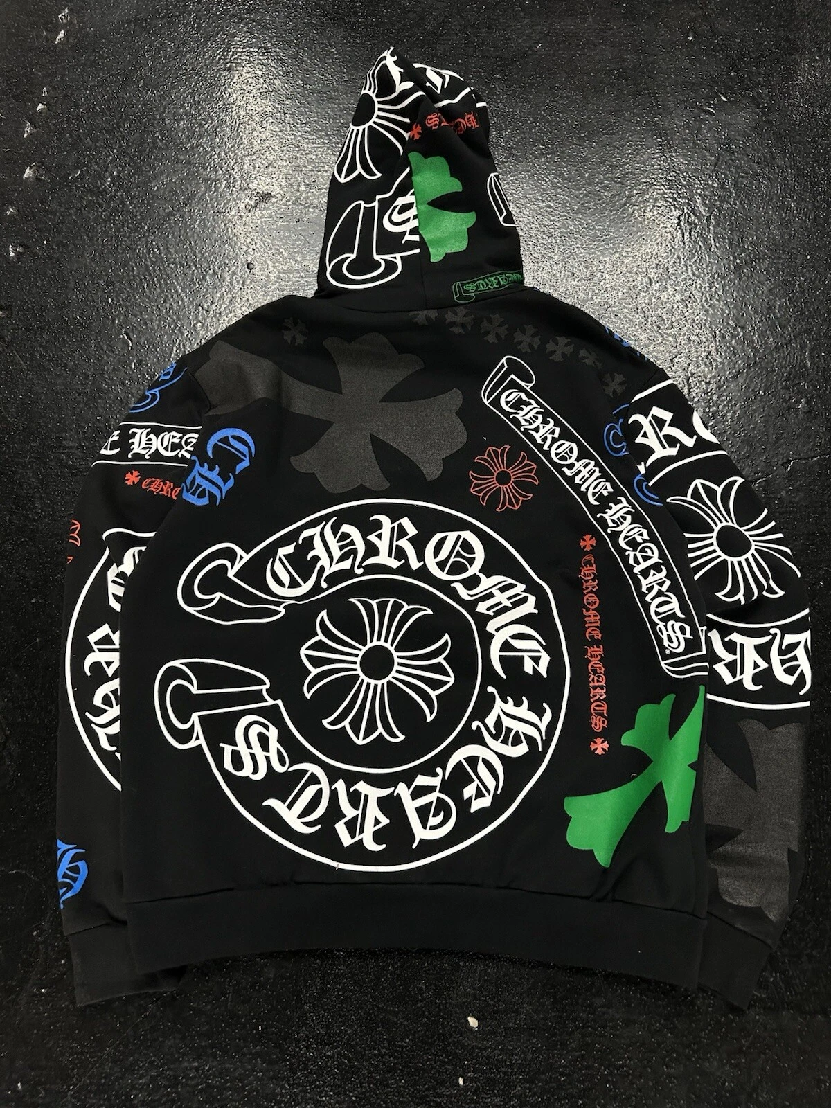 CHROME HEARTS Felpa con cappuccio pullover stencil cuori cromati taglia media