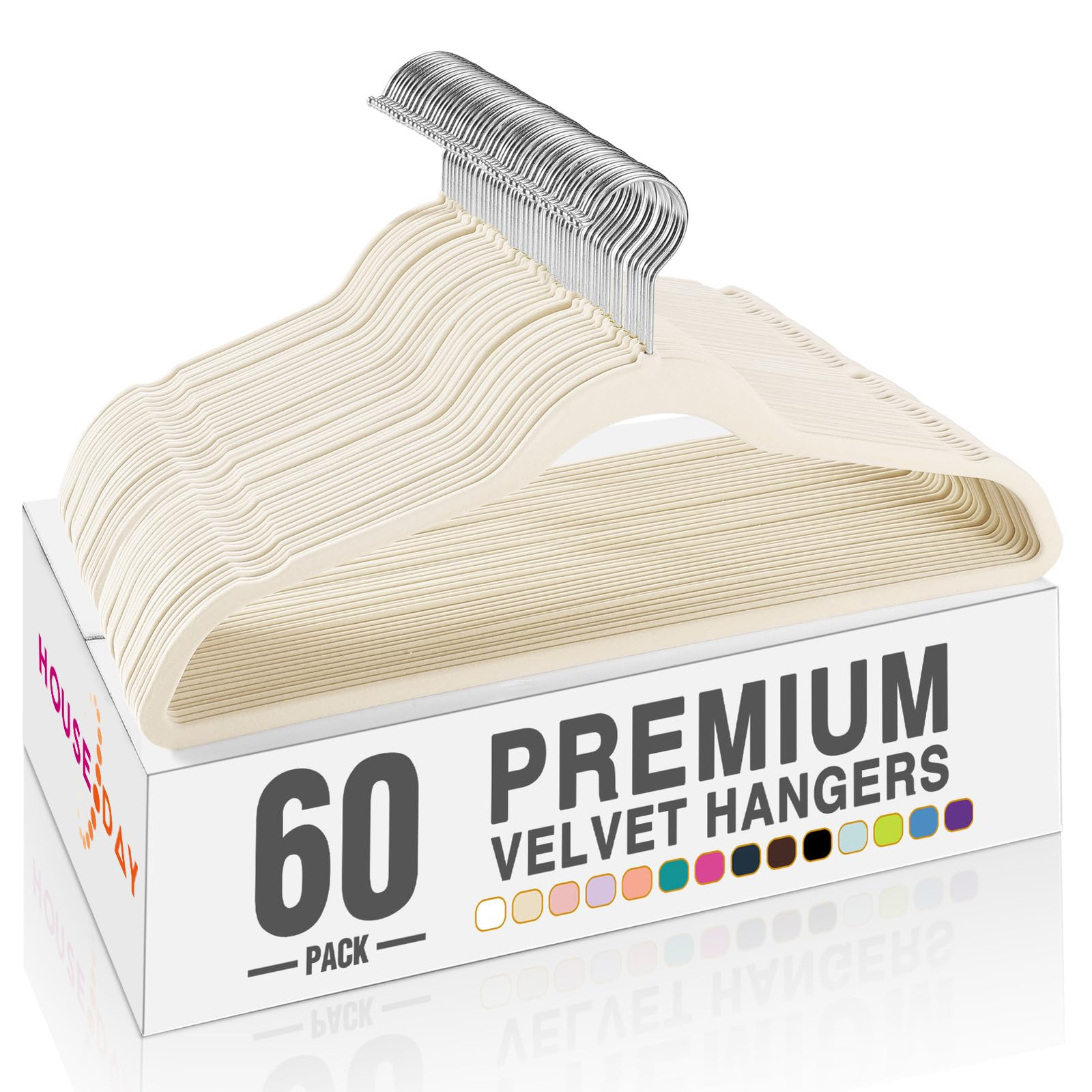 60-Pack Ivory Velvet Non-Slip Heavy Duty Felt Hangers for Coats and Clothes-image