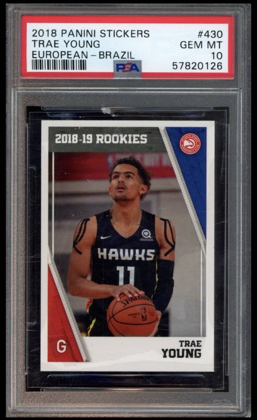 2018 PANINI NBA STICKERS EUROPEAN #430 TRAE YOUNG RC ROOKIE PSA 10