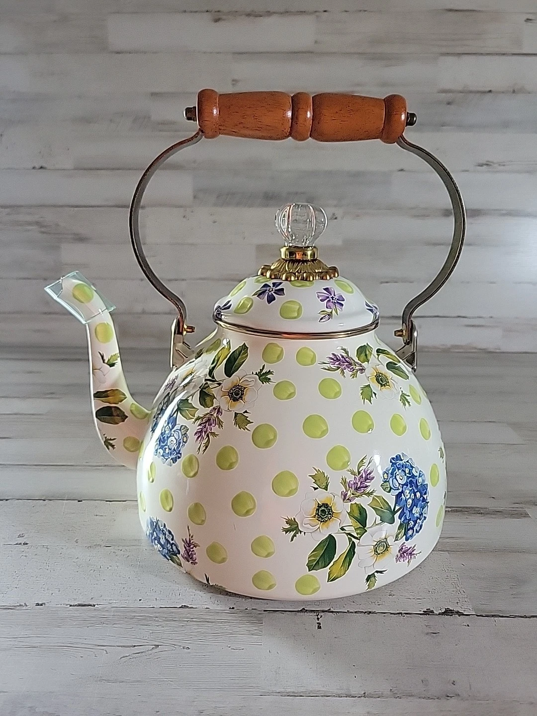 MacKenzie-Childs Wildflowers Green Tea Kettle 3 Qt
