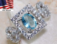 2CT Aquamarine  Topaz 925 Solid Sterling Silver Ring Sz 8 UB1-2
