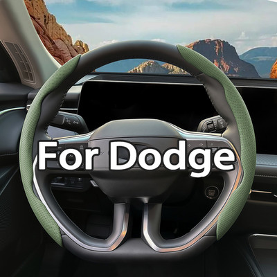For Dodge 2PCS Segmented Steering Wheel Cover Nappa Leather Breathable Anti-slip