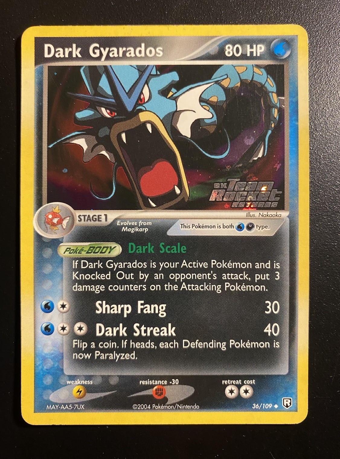 Pokemon Card-Dark Gyarados-Ex Rocket Returns-Holo-36/109-ENG-STAMPED-Excellent