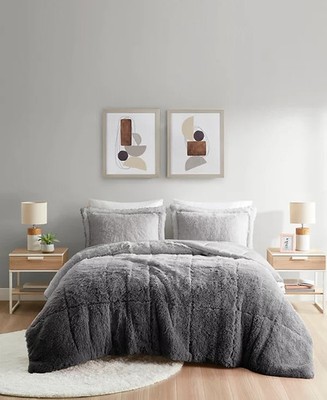 Intelligent Design Brielle Ombre Shaggy Faux Fur Comforter Set, Twin/Twin XL Gry