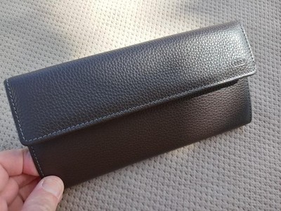 Chocolate Brown Long Wallet All Leather Inside & Out: Zip Pocket, Card Slots NEW