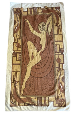 Vtg Hilasal Beach Towel Art Nouveau Lady Joseph F Demay 66x35  Rare Decor