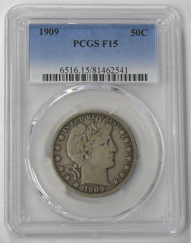 1909 F-15 BETTER DATE BARBER (50c) HALF DOLLAR - PCGS GRADED - SEE PICTURES
