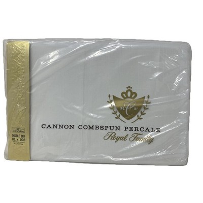 Vintage Full Flat Sheet Cannon Royal Family Combspun White Cotton Percale NOS