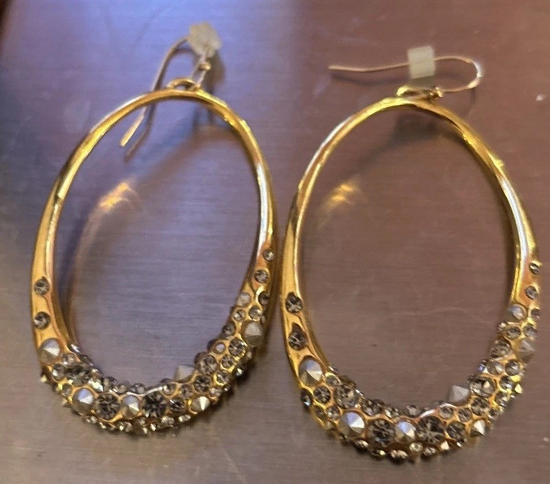 Alexis Bittar Womens Gold Tone Loop Drop Earrings With Crystals NWT