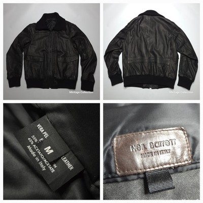 Neil Barrett Black Leather Flight Aviation Bomber Jacket Size M Made In Italy