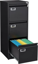 3-Drawer File Cabinet, Locking Metal Vertical File Storage for Home Office, Blac
