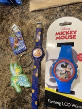 Disney Lot of 4- Two Watches, Two Keychains Mickey Pooh Goofy Tinkerbell