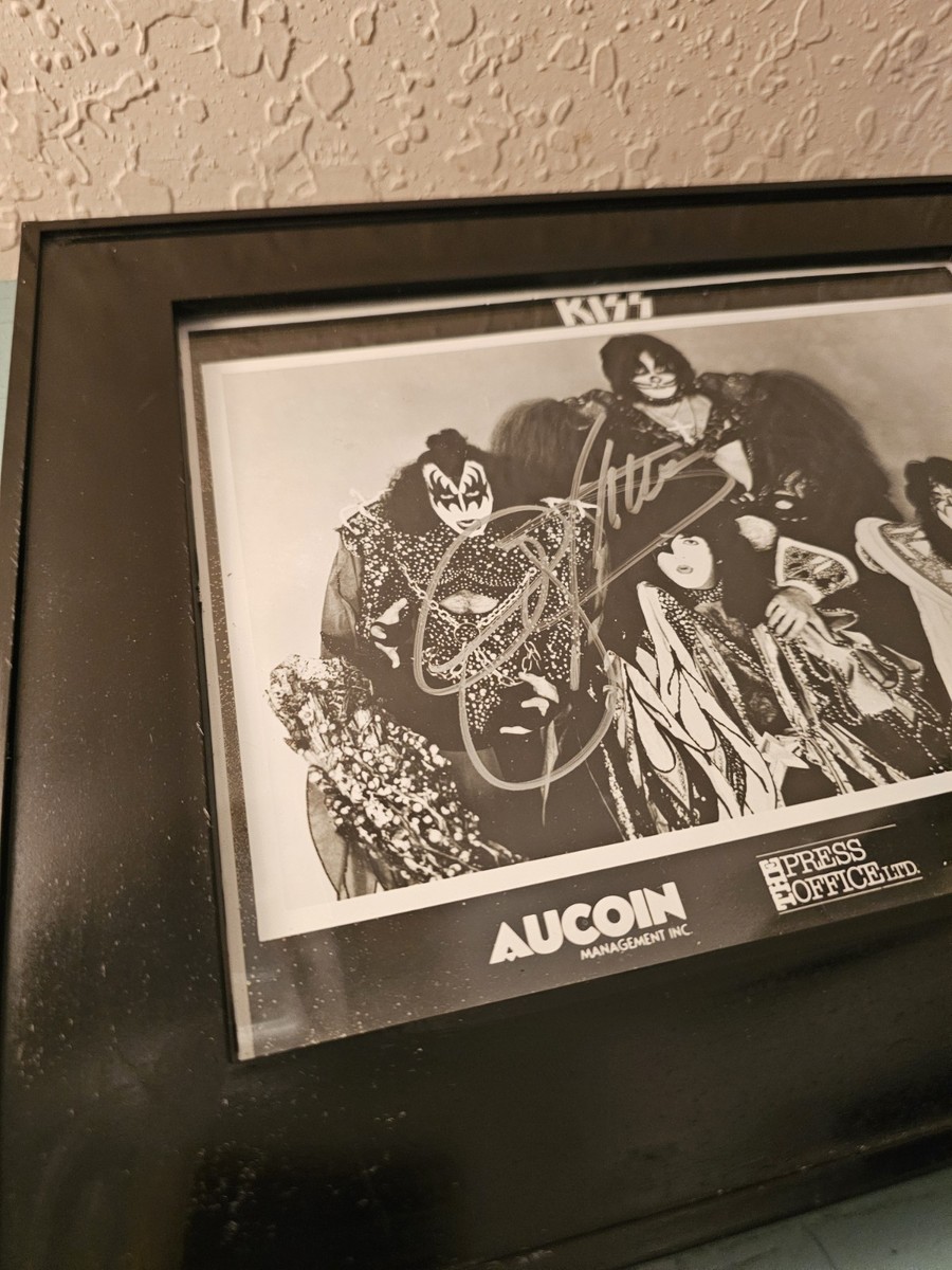 Vintage Framed Gene Simmons Autographed KISS Promo Picture In B&W