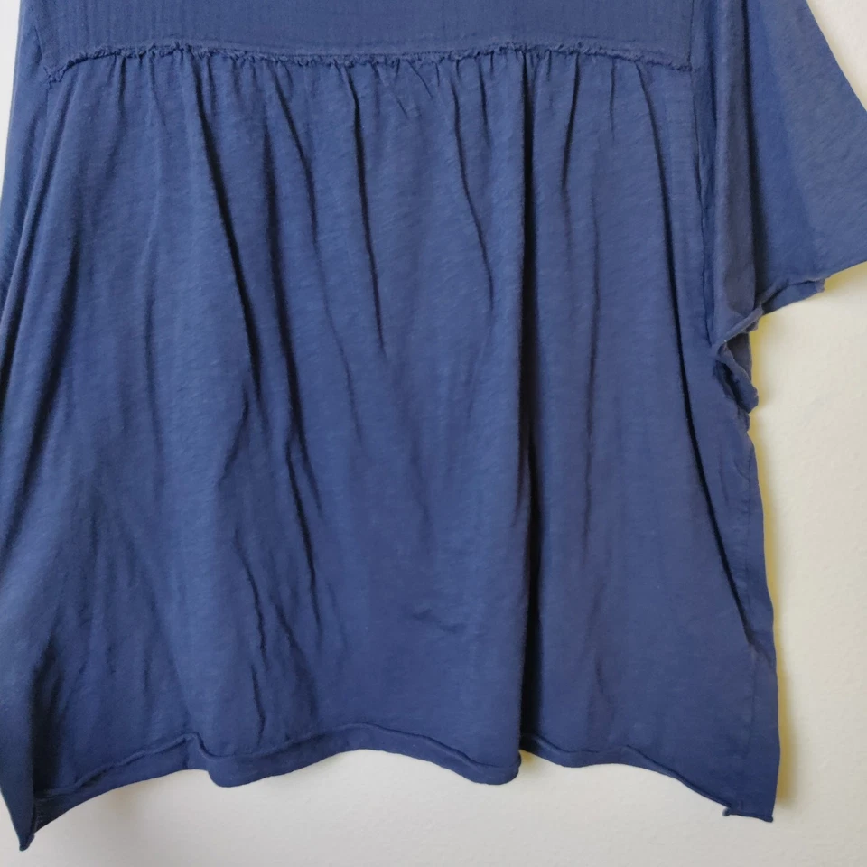 Michael Stars Crissy Mixed Fabric Pima Cotton Gauze Navy Blue Boho T Shirt 1X - Image 4 of 4