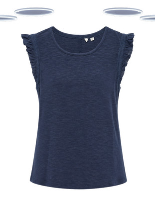 Ex Fat Face Women's Top -  Sleeveless Frill Detail Solid Jersey Navy