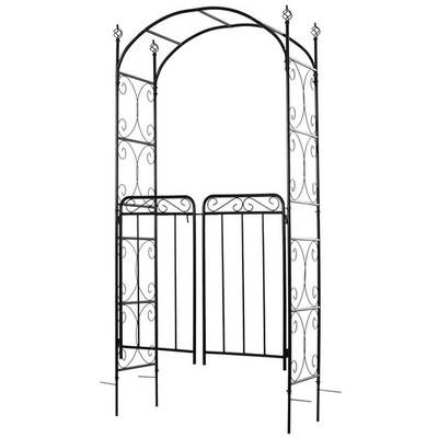 2.1M/85'' Metal Garden Arbor Arch w/ Gate Backyard Decor Climbing Planter Frame
