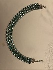 Vintage 3 Strand Green AB Glass Prong Set Open Back Prong Set Necklace — photo 1