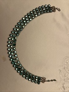 Vintage 3 Strand Green AB Glass Prong Set Open Back Prong Set Necklace