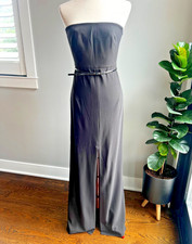 Halston Heritage Womens Black Strapless Front Slit Evening Gown with Belt Size 8