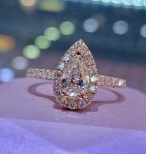 2.5Ct Pear Lab Created Diamond Halo Engagement Wedding Ring 14K Rose Gold Plated