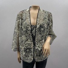 Alex Evenings Jacket Tank Set Women 1X Black Silver Floral Embroidered Event