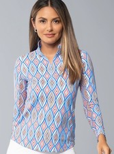 NWT Ladies IBKUL ROMINA BLUE Long Sleeve Mock Golf Shirt - S M L XL XXL