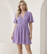 Womens Purple Floral Flutter Sleeve Fit & Flare Dress Size Medium 8/10 Summer Ch