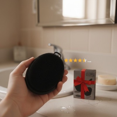 Silicone Face Scrubber for Men & Women Facial Cleansing Brush, Black, Third-G...