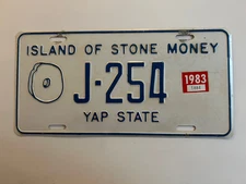 1983 Yap Island License Plate Island of Stone Money Graphic Natural Sticker "VG"