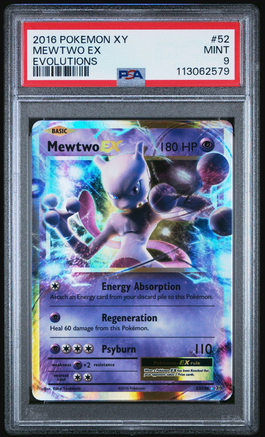 2016 POKEMON XY EVOLUTIONS #52 MEWTWO EX PSA 9