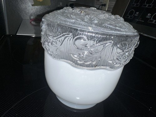 White Opaque and Clear Pressed Floral Top Pendant Light Shades 4” Opening - Picture 3 of 4