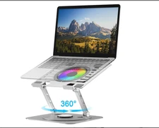 Laptop Stand,with 360°Rotating Base,External Cooling Fan,Adjustable RGB Lighting