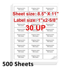 500 Sheets 1"x2-5/8" Address Shipping Labels Stickers for Inkjet and Laser 30-UP