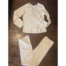 Vintage Floral Pointelle Pajama Set Cream Pink Rosebud Lace Trim Coquette