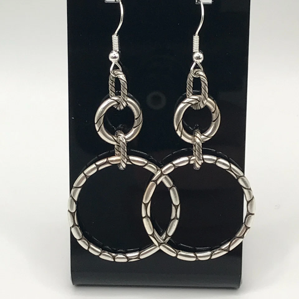 Pendientes BRIGHTON Colgantes Gota 2.5" Placa de Plata Círculo Western Boho Ligeros Foto 4 de 4