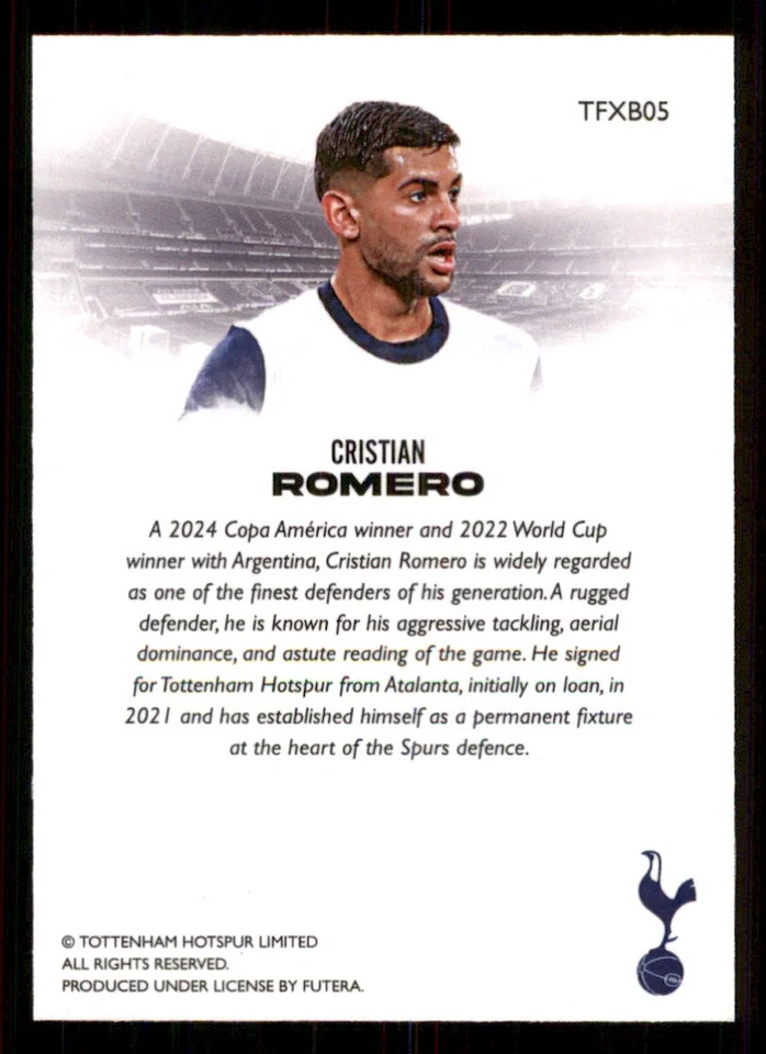 2024-25 Futera Tottenham Hotspur #TFXB05 Cristian Romero - Image 2 of 2