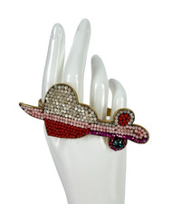 Gucci 435 New Auth Gold Tone White Red Pink Crystal Pierced Heart Palm Cuff
