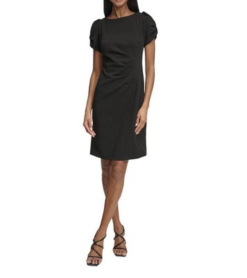 Karl Lagerfeld Paris Puff Sleeve Side Pleated Dress Blk NWT MSRP$128 Size 0