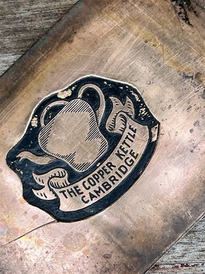 Vintage Kupfer Werbedruck Block Kupferkessel Cambridge Hazelhead Cafe