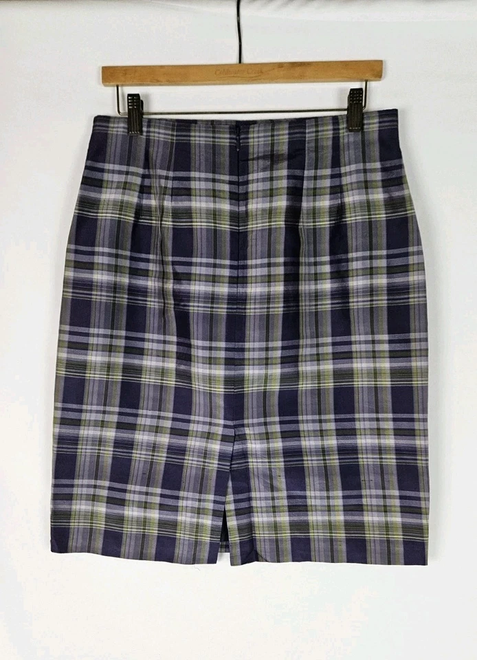 Falda a cuadros Josephine Chaus para mujer 100 % seda púrpura talla 10 forrada por encima de la rodilla Foto 2 de 4