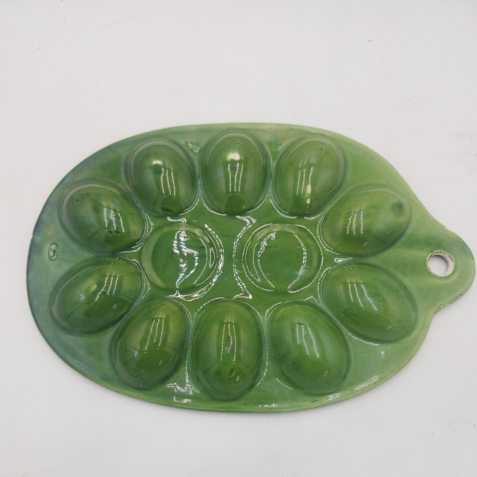 Vintage 1960s-1970s Japan DEVILED EGG PLATTER Green Ceramic Plate Dish ...
