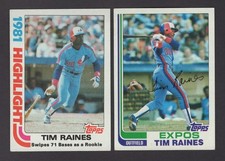 1982 Topps - Tim Raines #70 n #3 - Expos HOF - Base n Highlight Cards